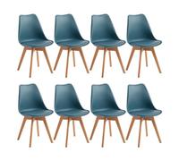 EGGREE Pack 8 Sillas de Comedor Sillas Cocina Nordica con Asiento Tapizado de Cuero PU y Patas de Haya, Morandi Azul Oscuro