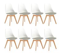 EGGREE Pack 8 Sillas de Comedor Sillas Cocina Nordica con Asiento Tapizado de Cuero PU y Patas de Haya, Blanco & Cuero PU Gris