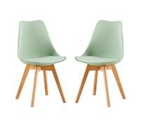 EGGREE Pack de 2 Sillas Comedor, Sillas de Cocina Nórdico con Asiento Tapizado y Las piernas de Madera de Haya Maciza - Verde Helado