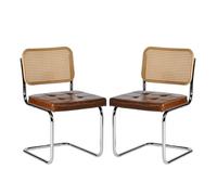 EGGREE Pack de 2 Sillas de Comedor de Ratán con Cojines de PU y Patas de Hierro Galvanizado para Salas de Reuniones, Oficinas, Comedor, R02-Marrón