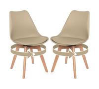 EGGREE Pack de 2 Sillas de Comedor Giratoria, Silla Giratoria sin Reposabrazos, con Las piernas de Madera de Haya Maciza, Caqui Claro