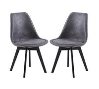 EGGREE Pack de 2 Sillas de Comedor Sillas Cocina Nordica con Asiento Tapizado de Gamuza y Patas de Haya Negra, Gamuza - Gris Oscuro + Pierna Negra
