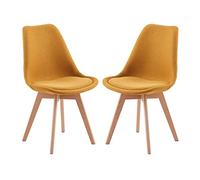 EGGREE Pack de 2 Sillas de Comedor Sillas Cocina Nordica con Asiento Tapizado de Lino y Patas de Haya, Lino - Amarillo