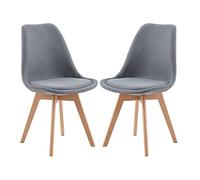 EGGREE Pack de 2 Sillas de Comedor Sillas Cocina Nordica con Asiento Tapizado de Lino y Patas de Haya, Lino - Gris