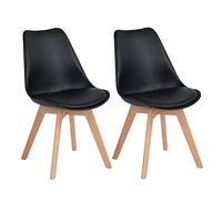 EGGREE Pack de 2 Sillas de Comedor Sillas Cocina Nórdico con Asiento Tapizado y Las piernas de Madera de Haya Maciza - Negro