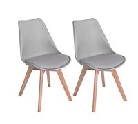 EGGREE Pack de 2 Sillas de Comedor Sillas Cocina Nórdico con Asiento Tapizado y Las piernas de Madera de Haya Maciza - Gris