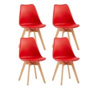 EGGREE Pack de 4 Sillas Comedor Sillas de Cocina Nórdico con Asiento Tapizado y Las piernas de Madera de Haya Maciza - Rojo