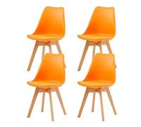 EGGREE Pack de 4 Sillas Comedor Sillas de Cocina Nórdico con Asiento Tapizado y Las piernas de Madera de Haya Maciza - Naranja