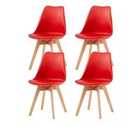 EGGREE Pack de 4 Sillas Comedor Sillas de Cocina Nórdico con Asiento Tapizado y Las piernas de Madera de Haya Maciza - Rojo