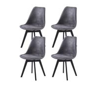 EGGREE Pack de 4 Sillas de Comedor Sillas Cocina Nordica con Asiento Tapizado de Gamuza y Patas de Haya Negra, Gamuza - Gris Oscuro + Pierna Negra