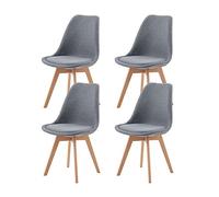 EGGREE Pack de 4 Sillas de Comedor Sillas Cocina Nordica con Asiento Tapizado de Lino y Patas de Haya, Lino - Gris