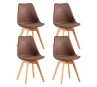 EGGREE Pack de 4 Sillas de Comedor Sillas Cocina Nórdico con Asiento Tapizado y Las piernas de Madera de Haya Maciza -Marrón Chocolate