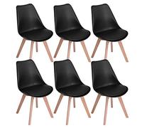 EGGREE Pack de 6 Comedor Silla de Oficina con Las piernas de Madera de Haya Maciza (TM) sillas sin Brazos Acolchada para Mayor comodida - Negro