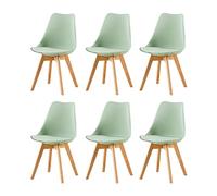 EGGREE Pack de 6 Sillas Comedor, Sillas de Cocina Nórdico con Asiento Tapizado y Las piernas de Madera de Haya Maciza - Verde Helado