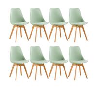 EGGREE Pack de 8 Sillas Comedor, Sillas de Cocina Nórdico con Asiento Tapizado y Las piernas de Madera de Haya Maciza - Verde Helado