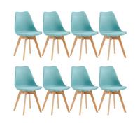 EGGREE Pack de 8 Sillas Comedor Sillas de Cocina Nórdico con Asiento Tapizado y Las piernas de Madera de Haya Maciza - Azul Mentol