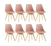 EGGREE Pack de 8 Sillas Comedor Sillas de Cocina Nórdico con Asiento Tapizado y Las piernas de Madera de Haya Maciza - Rosa Ahumado