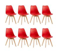 EGGREE Pack de 8 Sillas Comedor Sillas de Cocina Nórdico con Asiento Tapizado y Las piernas de Madera de Haya Maciza - Rojo