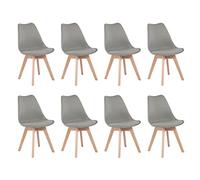 EGGREE Pack de 8 Sillas de Comedor Sillas Cocina Nordica con Asiento Tapizado y Las piernas de Madera de Haya Maciza, Gris
