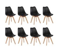 EGGREE Pack de 8 Sillas de Comedor Sillas Cocina Nordica con Asiento Tapizado y Las piernas de Madera de Haya Maciza, Negro