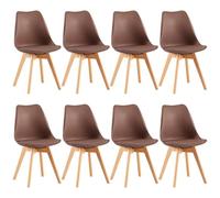 EGGREE Pack de 8 Sillas de Comedor Sillas Cocina Nórdico con Asiento Tapizado y Las piernas de Madera de Haya Maciza -Marrón Chocolate