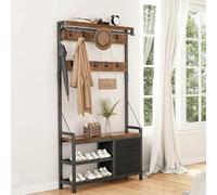 EGGREE Perchero Recibidor 6 en 1, Mueble de Entrada con 15 Ganchos Extraíbles, 2 Cajones, Banco Zapatero, Diseño Separable, Industrial, para Entrada Pasillo, 80 x 30 x 180 cm, Marrón Rústico y Negro