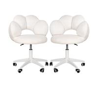 EGGREE Set De 2 Sillas De Comedor con Ruedas Sillas Giratorias Regulables En Altura Sillas De Cocina Tapizadas con Reposabrazos Respaldo Efecto Nube Y Cojín De 9 Cm, Blanco Crema