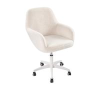 EGGREE Silla De Comedor con Ruedas Silla Giratoria Regulable En Altura Silla De Cocina Tapizada con Reposabrazos Tejido Borreguito Cojín De 8 cm, Blanco Crema