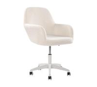 EGGREE Silla de Tocador con Ruedas, Silla de Maquillaje Giratoria 360° Ajustable en 9 cm, Tejido Teddy Blanco Crema, Asiento Grueso 8 cm, Reposabrazos, Dormitorio y Escritorio, 150 kg