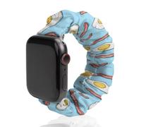 Eggs Bacon Scrunchie - Correa de repuesto elástica suave compatible con Apple Watch, 42mm/44mm, Acero inoxidable, No es una piedra preciosa