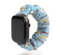 Eggs Bacon Scrunchie - Correa de repuesto elástica suave compatible con Apple Watch, 42mm/44mm, Acero inoxidable, No es una piedra preciosa