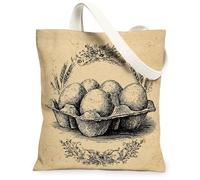 Eggs - Bolsa de lona para mujer, vintage, rústica, cartón, trigo, primavera, beige, lavable, reutilizable, pequeña, ideas para familiares, amigos, colegas, lectura, amor, 13 x 15 pulgadas