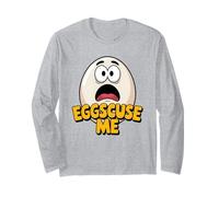 Eggscuse Me Funny Kawaii Juego de Palabras con Huevo impactado Manga Larga
