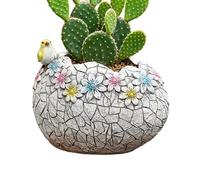 Eggshell Flower Pots with Bird Figurines, Resin Garden Pot Decorative Crackled Eggshell Planter, Indoor Outdoor For Terrace Balcony Courtyard