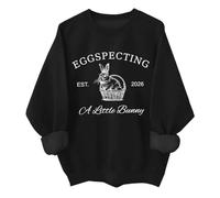 Eggspecting A Little Bunny - Sudadera divertida con texto en inglés "Happy Easter Embarazo", unisex, Negro, L