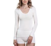 EGI Camiseta de manga larga para mujer 85% lana y 15% seda con borde satinado, artículo 143, Blanco, M