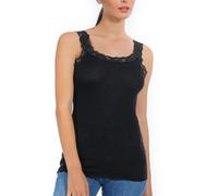 EGI Camiseta de mujer de lana de seda elegante de encaje fabricada en Italia - Ropa interior para mujer - Alta calidad - Tejidos y prducción italiana, art. 1491, Negro , L/XL