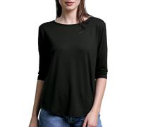 EGI Camiseta de mujer de manga tres cuartos de viscosa elástica debajo de la chaqueta elegante cuello redondo camiseta 3/4 casual primavera otoño suave Art. 2133, Negro , S-M