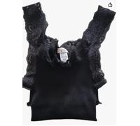 EGI Camiseta de tirantes estrechos con encaje para mujer de lana 85 % y seda 15 % fabricada íntegramente en Italia óptima Qaulidad Art. 1491, Negro , L/XL