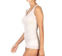 EGI Camiseta de tirantes para mujer con tirantes anchos de lana 85% y seda 15% con borde plisado (S/M, blanco)