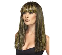 Egipcio Diosa Peluca Mujer Negro y Dorado Disfraz Cleopatra Peluca