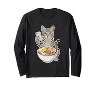 Egipcio MAU Comiendo Fideos Ramen Desplazamiento Teléfono Manga Larga