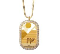 Egipto - Collar con colgante de esfinge de piradas y camello amarillo y verde con diamantes de cristal dorado