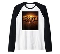 Egipto Pirámides Oro Tipografía Diseño Antiguo para Hombres Niña Camiseta Manga Raglan