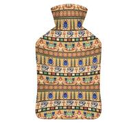 Egipto Wedjat Eye of Horus Eye - Botella de agua de goma con cubierta de felpa suave, bolsa de agua caliente para invierno, manos y pies, protección contra el frío, 1000 ml