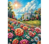 Église Rurale Dans le Champ de Fleurs Puzzle 500 Piezas Cartón Resistente para Parejas Animal Planta Entretenimiento En Casa Relajación Mental Regalo Aniversario 500 PCS