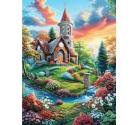 Église Rurale Dans le Jardin Fleuri Puzzle 1000 Piezas Papel Mayores Animal Cuento de Hadas fantástico Terapia Ocupacional Alivio Estrés Tiempo Libre En Casa Regalo Original 1000 PCS
