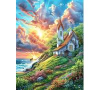 Église Rurale Dans le Jardin Fleuri Puzzle 500 Piezas Cartón Blanco Premium para Expertos Animal Cuento de Hadas fantástico Tiempo Ocio En Casa Relajación Mental para Enmarcar 500 PC