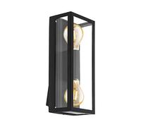 Eglo Alamonte 1 Lámpara de pared para exterior, luz de exterior de 2 focos, luz de pared de aluminio fundido en negro y cristal transparente, casquillo E27, IP44