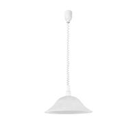 EGLO Alessandra Lámpara colgante blanca de 1 foco con cable en espiral, regulable en altura, lámpara clásica de plástico y cristal de alabastro para cocina y mesa de comedor, con casquillo E27